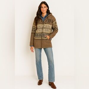 VINTAGE Woolrich Brown Fair Isle Patterned Utility Outdoor Jacket Rugged Sz XL